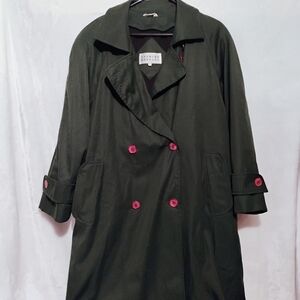 Spencer Douglas Dark Forest Green Long Trench Coat Womens Size 14 Pockets Lined